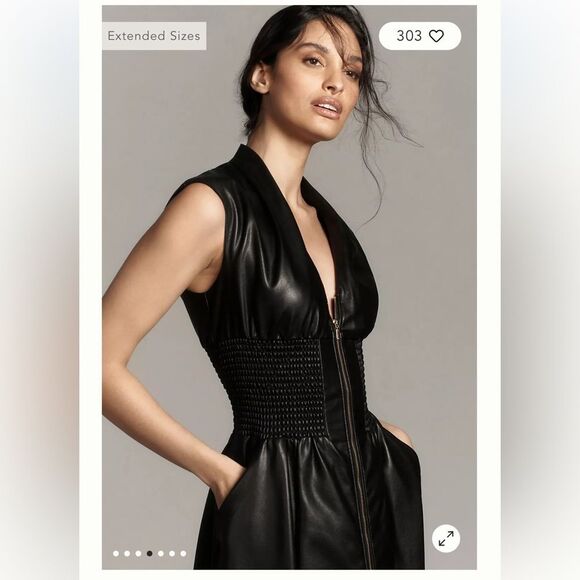 Anthropologie The Tommie Cap-Sleeve Smocked Front-Zip Shirt Dress - Picture 3 of 7